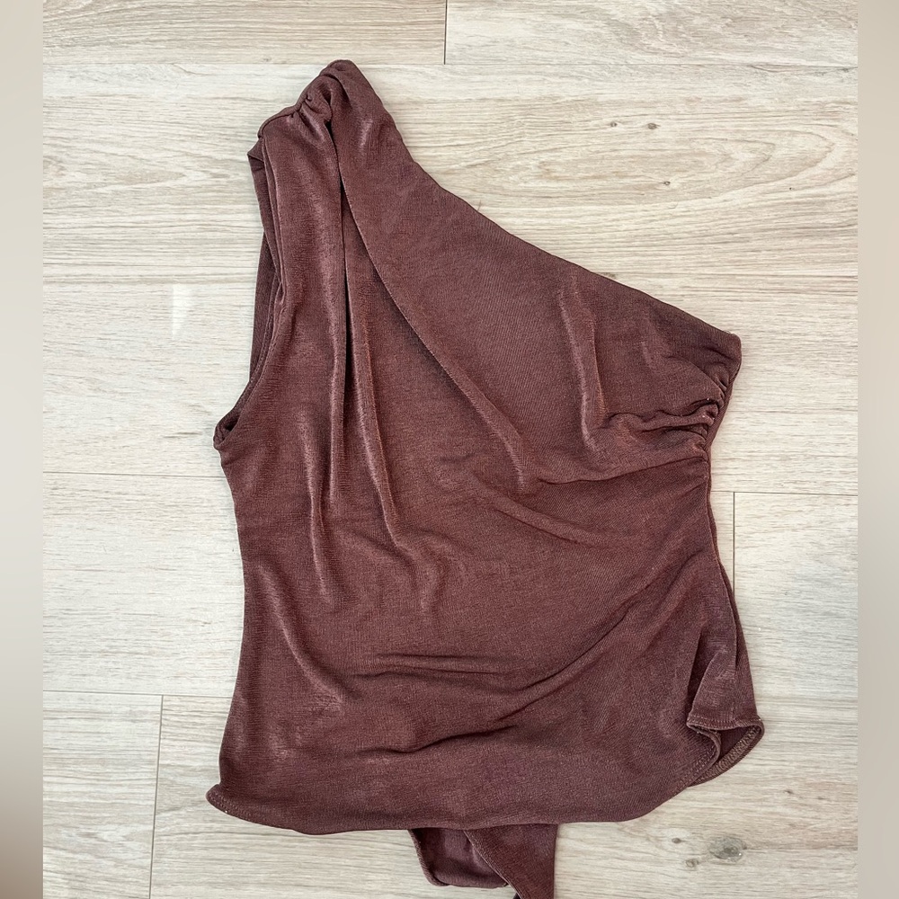 Brown one shoulder bodysuit